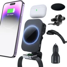 3-in-1 Wireless Car Charger for iPhone / Apple Watch / AirPods Auto Clamp Car Charging Cradle for iPhone 14/13/12/11/X/8, Apple Watch 8/7/6/5/4/3 /2/SE, AirPods Pro 2/2
