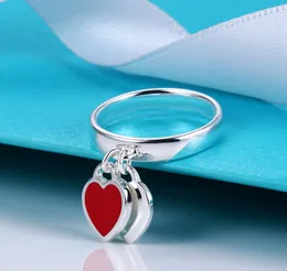 Luxury smycken ringar designer för kvinnor återvänder till nyckelring hjärttaggemalj Red Pandents Sterling Silver Jewellry Famous Double Hearts Collier Luxe Bijoux Cjewelers