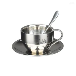 カップソーサー180ml/200mlコーヒーカップダブルレイヤー抵抗性ステンレス鋼茶とスプーン