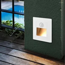 Wall Lamp El Embedded LED Human Body PIR Sensor Step Light Indoor Footlights Bedroom Corner Aisle Stair Night Lights 110V 220V