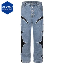 Erkek kot deri patchwork moda kot pantolon erkek lüks tasarımcı mavi denim pantolon düz kot pantolonlar siyah 230729