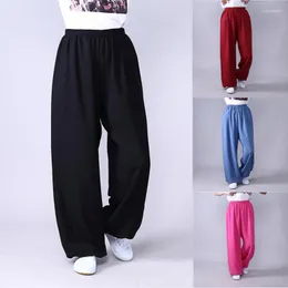 Abbigliamento etnico Adulto Unisex Wushu Tai Chi Pantaloni Lino Plus Size Elastic Martial Art Donna Pantaloni Yoga Mattina.
