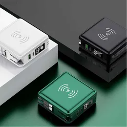 휴대 전화 전원 은행 5 in 1 무선 충전기 파워 뱅크 15000mah 케이블 플러그 내장 22.5W 빠른 충전기 iPhone 13 Xiaomi Huawei Samsung PowerBank L230728