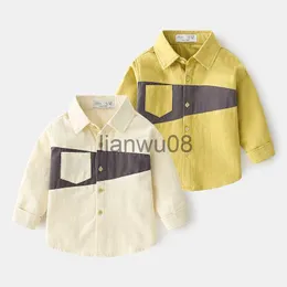 キッズシャツ2021韓国スタイルラペル幼児少年シャツ長袖シャツコットントップキッズボタンシャツx0728