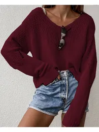 Kvinnors tröjor Vintage Black Kinted Vneck Pullovers FRO Women 2023 Autumn Knitted Mesh tröja med långärmad mjuk grundläggande stickade topphoppare 230729