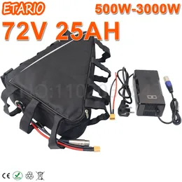 18650 Cell Ebike Battery 72V 20AH 25AH Triangle Electric Bicycle Lithium Ion Battery för 3000W 2000W 1000W Electric Bike Scooter.