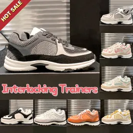 Designer-Schuhe für Damen, Cnel, Freizeitschuh, 23 SS, ineinandergreifende Turnschuhe, modische Luxus-Mesh-Plattform-Sneaker, Damen, Weiß, Schwarz, Rosa, Ecru, Wildleder, Outdoor-Trainer