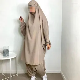 Ramadan Eid muzułmańskie abayas dla kobiet 2 sztuki modlitewne odzież Jilbab z spodniami Abaya Ustaw islamskie ubrania długie khimar z rękawem2182