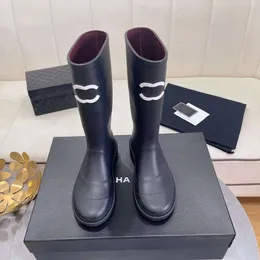 Projektant marki Welly buty deszczowe projektant platforma platforma Ringer moda czarna, ale kolanowe botki dla kobiet