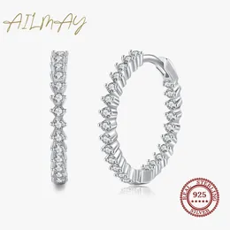 Hoop Huggie Ailmay Top Qualität Echt 925 Sterling Silber Mode Luxus Voller CZ Ohrringe Für Frauen Klassische Romantische Hochzeit Schmuck geschenk 230729