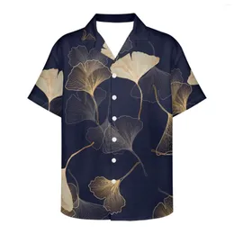 Mäns avslappnade skjortor blomsterkläder ginkgo blommor mönster sommar mode mens hawaiian kort ärm knapp strand aloha skjorta 5xl