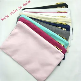 9Color Styles Tjock Canvas Makeup Väska med Gold Zip Gold Foder Black White Cream Gray Navy Mint Pink ljusrosa toalettväska 161b