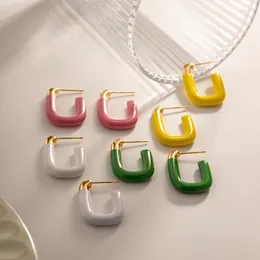 Brincos de Argola Minar Minimalista Candy Color Esmalte Para Mulheres Meninas Brinco Oco de Aço Inoxidável Banhado a Ouro 18K Brincos
