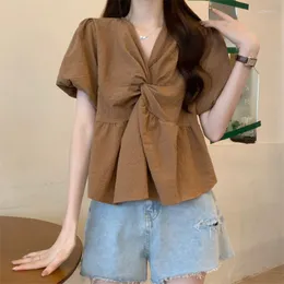 Women's Blouses French Chic Puff Sleeve Short Shirts Women Summer 2023 Corss Up Design Sense Niche V-neck Small Temperament Top