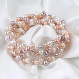 Urok bransoletki Trzy rzędy Naturalny biały różowy kolorowy kolor oryginalny hodowana świeża woda perła elegancka bransoletka bransoletka dla kobiet prezenty