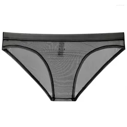 Unterhosen Super Dünne Unterwäsche Männer Eis Seide Weiche Atmungsaktive Mesh Slip Durchsichtig Dessous Schnell Trocken Höschen Cueca Hombre