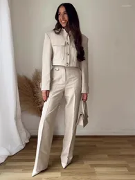 Women's Two Piece Pants Sets Womens Outfits Cropped Blazer And Straight Leg Trousers Co Ord Set High Street Fashion Suits For Women 2023