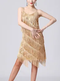 Scen Wear Womens Flapper Dress 1920s Shiny paljett Tassel Latin Party Cocktail Ballroom Dance Costume Vintage Fringe