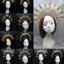Hair Accessories Gothic Lolita Tiara Crown Headband DIY Material Package Halloween Vintage Sun Goddess Baroque Halo Headpiece Part300R