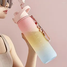 Vattenflaskor 1L Gradientflaskmotivationssport med halm och rep läcksäker drickande utomhus rese gym fitness