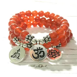 MG0980 여성을위한 Carnelian Beaded Yoga Bracelet Natural Gemstone 수제 팔찌 Mala Bracelet2335