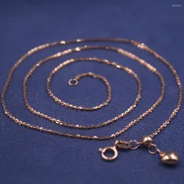 Chains Real 18K Rose Gold Chain For Women 1mm Thin Rolo Link Heart Adjust Necklace 45cm Length