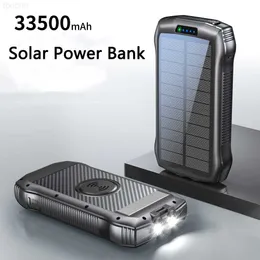 Handy-Powerbanks 33500 mAh 10 W Qi Wireless Charging Solar Power Bank PD20W Schnelles tragbares Ladegerät Powerbank für iPhone 14 13 Samsung iPad Poverbank L230728