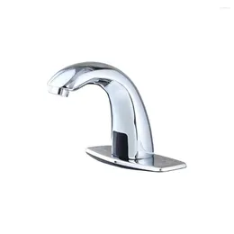 Badrumsvaskar kranar Automatisk sensor Touchless Hands Free-kran med hålskyddsplattan Inbyggd filter Krom Finish Water Tap