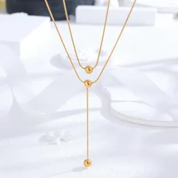 Chains Gold Color Ball Beads Pendant 316L Stainless Steel Multilayer Necklace For Women Non-fading Choker Jewelry Gifts Party