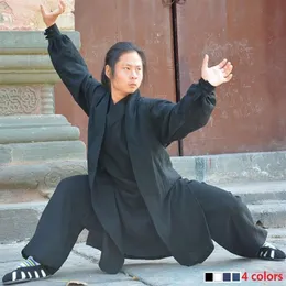 Etniska kläder Wudang Taoist Tai Chi Shaolin Buddhism Övningar Training Monk Suit Martial Arts Clothes Robes Costume 4Colorsethn248e