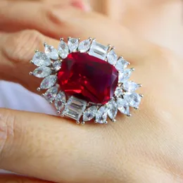 Cluster Rings KQDANCE Vintage Cushion Cut 14Ct Lab Created Ruby Sapphire Emerald With Large Green Red Blue Stone Women Party Jewelry