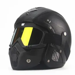 TKOSM Erwachsene Lederhelme 3 4 Motorradhelm Hochwertiger Chopper Fahrradhelm Open Face Vintage Motorradhelm Motocros205V