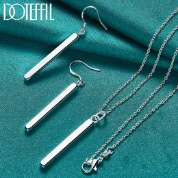 Wedding Jewelry Sets DOTEFFIL 2pcs 925 Sterling Silver Square Pillar Necklace Earring Set For Women Man Engagement Party 230729