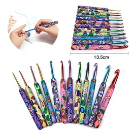 Dried Flowers 12pcs Colorful Ceramic Handle Alumina Crochet Hooks Knitting Needles Set Sewing for Weave Handmade Tool 230729