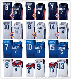 2023 FIBA​​ USAMERICANワールドカップバスケットボールジャージ8 Paolo Banchero 5 Mikal Bridges 11 Jalen Brunson 10 Anthony Edwards 4 Haliburton 15 Reaves 13 Jackson Jr. 14 Kessler