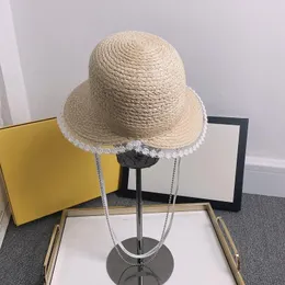 Wide Brim Hats 2023 Women Natural Raffia Straw Sun Hat Sweet Lace Edge Beach Summer Chain Decorated Sunshade Bonnet Enfant Chapeau