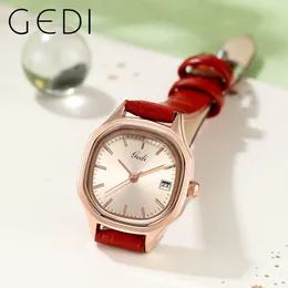 Armbandsur Gedi Fashion Ladies Watches Luxury Brand Leather Strap Calendar Waterproof Womens Quartz armbandsur Casual Elegant Women Clock 230729