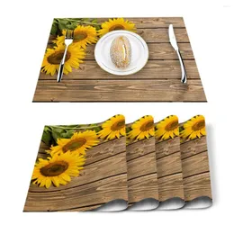 Tischläufer, 4/6-teiliges Set, Matten, Sonnenblumen-Holzbretter, bedruckte Serviette, Küchenzubehör, Home-Party, dekorative Tischsets