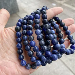 Strand Natural Blue Sapphire Round Bracelet Beads 6 8 10 12 MM Bracelets Women Men Brilhante Pulso Jóias Presente Pedra Preciosa
