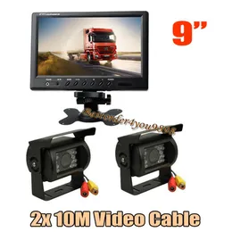 2x 18 LED IR coche marcha atrás cámara de respaldo impermeable 9 LCD Monitor para autobús remolque vista trasera Kit2104