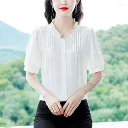 Women's Blouses 2023 Summer Korean Style Fashion Women Short Sleeve Young Mother Outfit Selling Clothing Single-breasted T14
