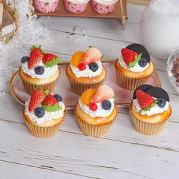 Dekoratif Çiçekler Sahte Cupcake Model Dekorasyon Dersleri 6pcs Meyve kekleri tatlı gıda dolabı düğün tatlı pografi