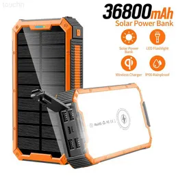 Power Power Banks Solar Bank Bank 36800MAH Portable QI Wireless Charger Powerbank для iPhone 14 X Samsung S22 Xiaomi Poverbank с лампам L230728