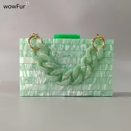 Kvällspåsar märke Pearl Light Green Mother of Acrylic Clutches Wallet S Luxury Handväskor Bag Tasche Box Party Flap Chain Purse 230729