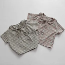 Enfants Chemises Enfants D'été Coton Chemises En Lin Style Coréen Preppy Unisexe Enfants Plaid Blouses x0728