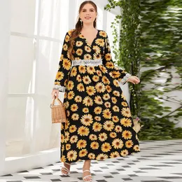 캐주얼 드레스 v- 넥 꽃 여성을위한 길이 플러스 크기 의류 맥시 스커트 여름 스트리트웨어 파티 Maxiskirt vestidos a Talla Grane Robe