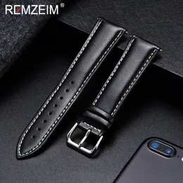 Titta på band Remzeim Calfskin Leather Watchband Soft Material Watch Band Wrist Strap 18mm 20mm 22mm 24mm med silver rostfritt stål spänne 230729