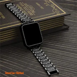 Bandas de malha de aço inoxidável compatíveis para Apple Watch 49mm 45mm 44mm 42mm 41mm 40mm Women Bling Protective Crystal Diamond Case Mesh Strap iwatch Series 8 7 6/SE/5/4 3 2 1