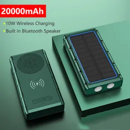 태양 광 발전 은행 30000mah 10W Qi iPhone 14 13 Samsung Xiaomi 휴대용 파워 뱅크 스피커 LED 손전등