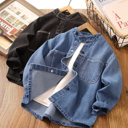 Jackets Boys' Long sleeved clothes 2023 Spring and Autumn kids Denim Shirts Large Children's Wear Polo Neck Handsome Thin Coat dsfew 230729